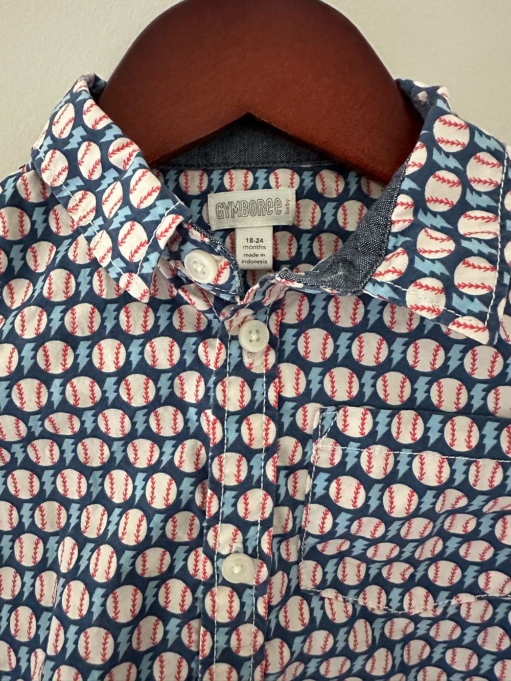Gymboree Navy & Red Baseball all-over print Short-Sleeve Button-Down Shirt